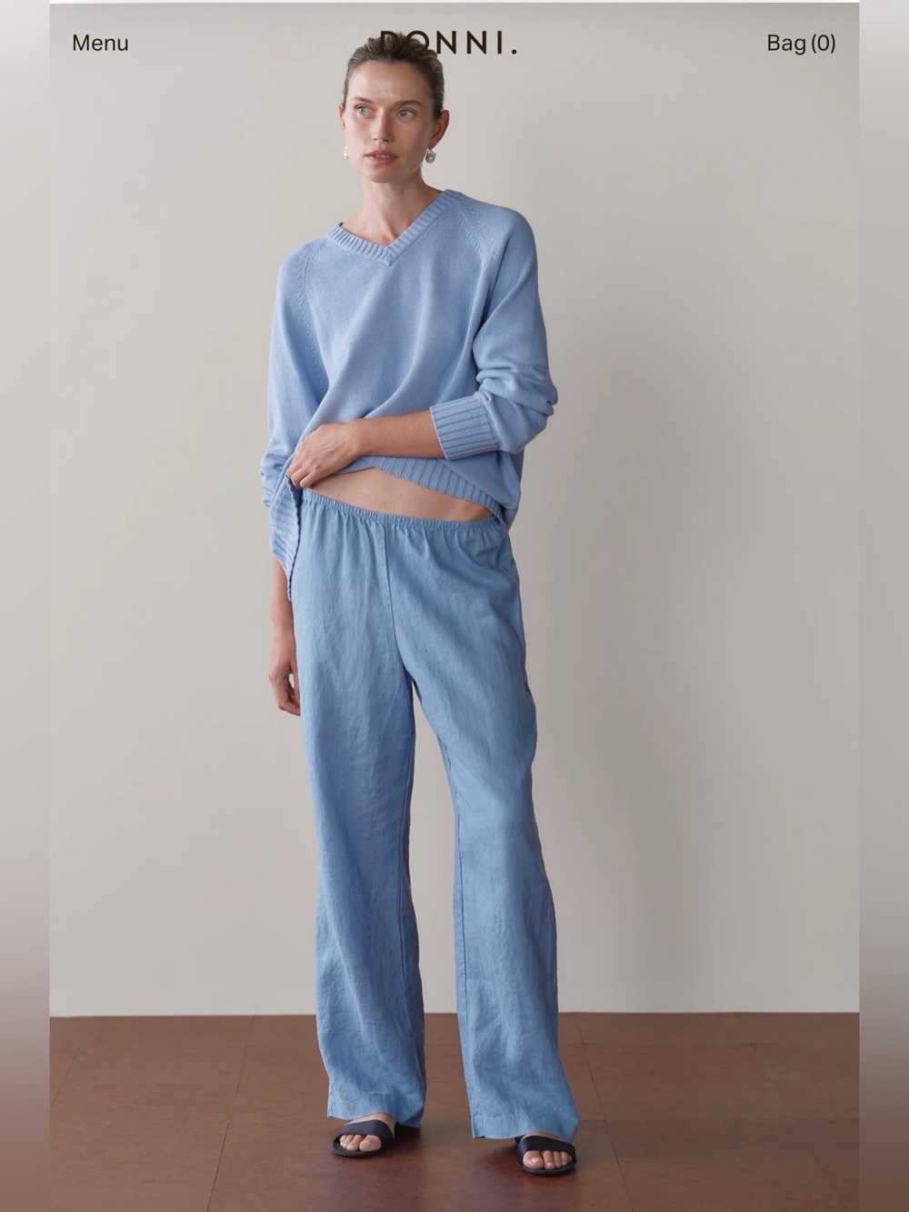 DONNI. Linen Simple Pant in Cornflower Blue - S